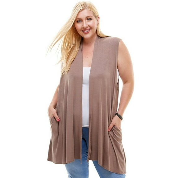 Pastel by Vivienne Women's Sleeveless Cardigan in Plus Size Mocha XX-Large