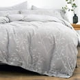 thumbnail image 2 of OREISE Duvet Cover Set King Size Washed Cotton Yarn, Jacquard Gray and White Thick Branch Pattern Floral Style 3Piece Bedding Set, 2 of 4