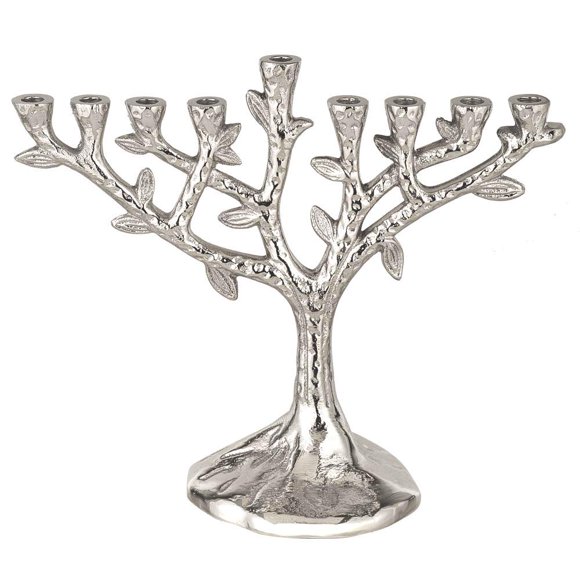 Aviv Judaica 7.75" Tree of Life Menorah for Hanukkah Aluminum Hanukkiah Fits Standard Hanukah Candles Artistic Tree Minorah for Chanukah or Judaica Collection