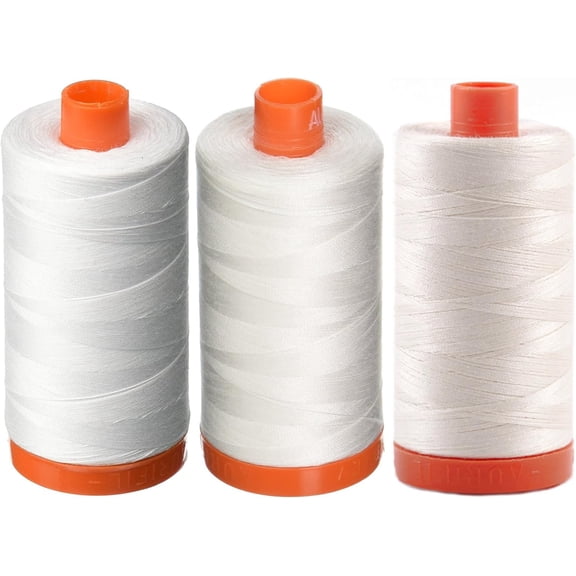 Aurifil 50wt Cotton Thread, 3-Pack, 1422 yards ea, Whites Bundle - White, Natural White, Chalk