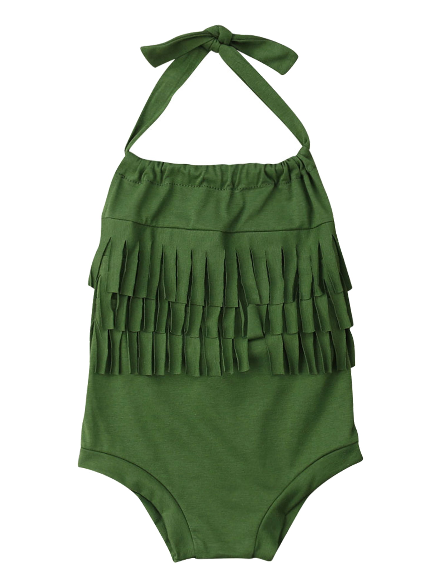 Nokpsedcb Newborn Baby Girl Clothes Tassel Halter Romper Bodysuit Jumpsuit  Cloithes Outfit Green 6-12 Months