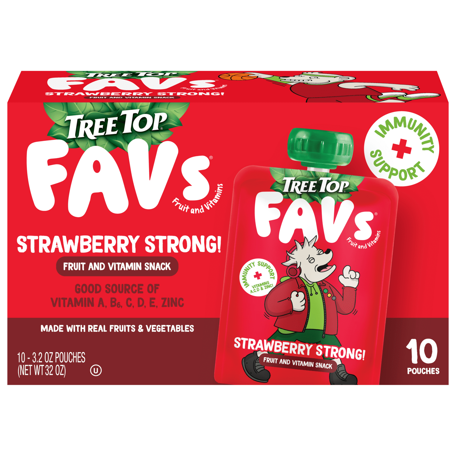Tree Top FAVs® Strawberry Fruit and Vitamin Immunity Pouch, 3.2 Ounce, 10 Count