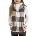 thumbnail image 2 of Tdoqot Girls Plaid Fleece Vest- Winter Casual Full Zip Warm Kids Sleeveless Jackets Khaki Size 8, 2 of 7