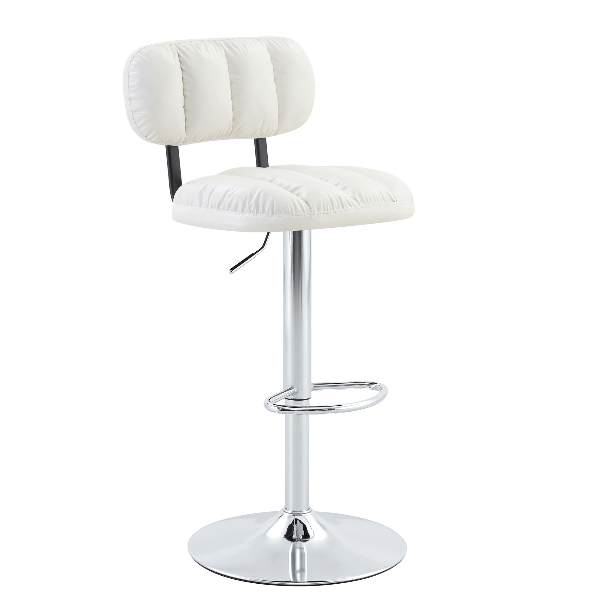 Alvantor Set of 2 White PU Leather Adjustable Bar Stools with Chrome Base