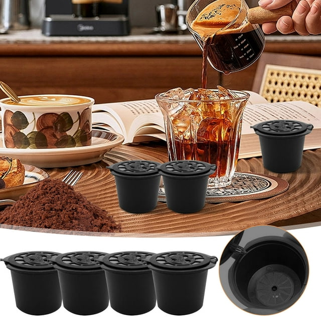 Boovnll Tool Kit, 4Pcs Refillable Reusable Coffee Capsule Pods Cup with 1 Coffee Spoon and 1 Brush, Tool Set, Home Essentials, Household Essentials