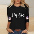 thumbnail image 2 of Women's Casual Halloween Print Three Quarter Sleeve Top Cute Short Sleeve Tee for Autumn Daily Wear, 2 of 5