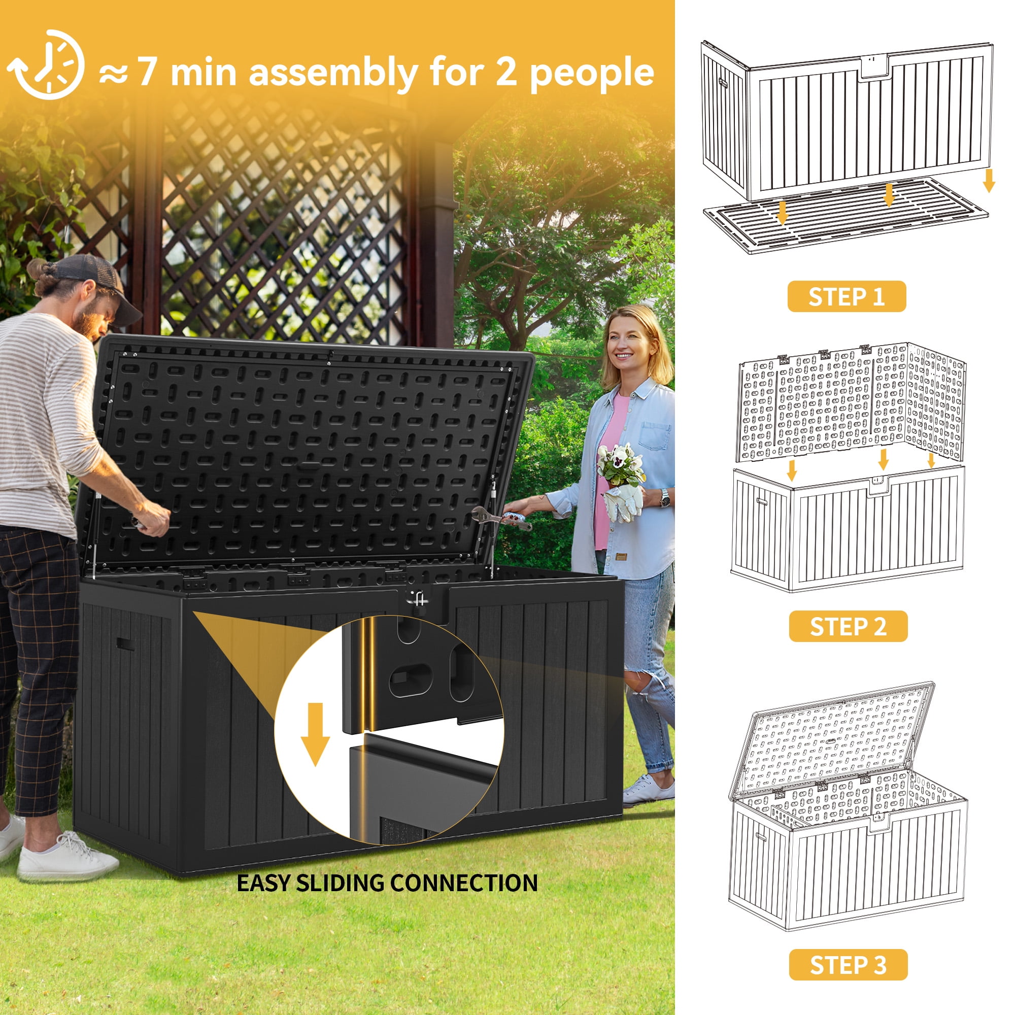Dextrus Outdoor 150 Gallon Waterproof Resin Deck Box with Lock, Black