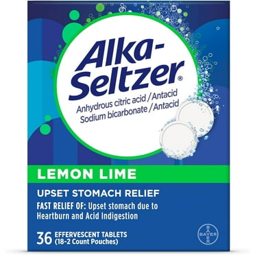 Alka-Seltzer Heartburn Relief Lemon Lime Flavor Effervescent Tablets, 4-in-1 Relief from Heartburn, Sour Stomach, Acid Indigestion, and Upset Stomach, Dissolvable Antacid, 36 Ct
