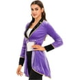 thumbnail image 3 of YEAHDOR Womens Showman Tailcoat Costume Circus Ringmaster Tuxedo Jacket Halloween Velvet Swallow-Tailed Coat Party Wear Purple S, 3 of 7