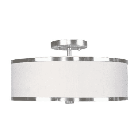 

Brushed Nickel Tone Finish Semi Flush Nickel Material Medium 8 Long 3 Light Fixture