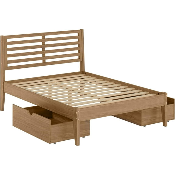 Roan Full Urban Oak Platform Bed with Dual Underbed Drawers