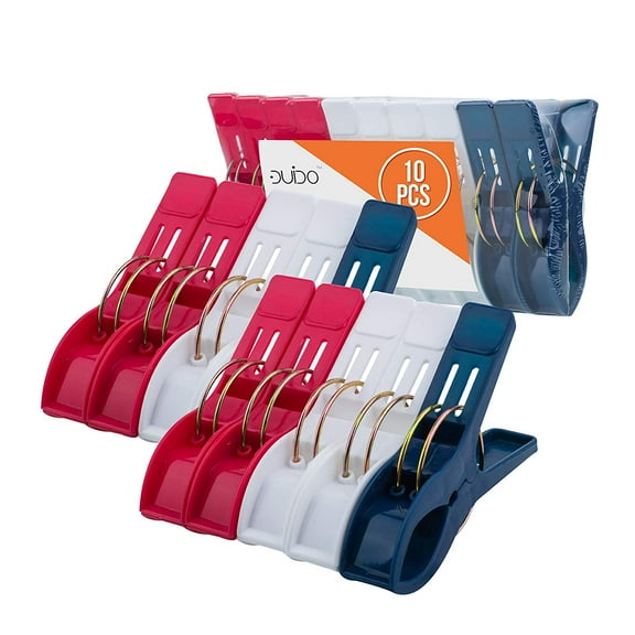 Beach Chair Towel Clips Clamps ‚Äì 20 Pack Pool Towel Holder and Large Plastic Clamp ‚Äì Red, White and Blue Jumbo Clothespins and Towel Pegs ‚Äì Heavy Duty Clips for Laundry, Beach, Pool