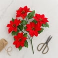 thumbnail image 4 of 3 Pcs Christmas Artificial Flowers Poinsettia Flowers Red 7 Heads Silk Poinsettia Christmas Floral Bouquet Winter Artificial Poinsettia Bushes for Xmas Party Holiday Arrangements Decoration…, 4 of 5