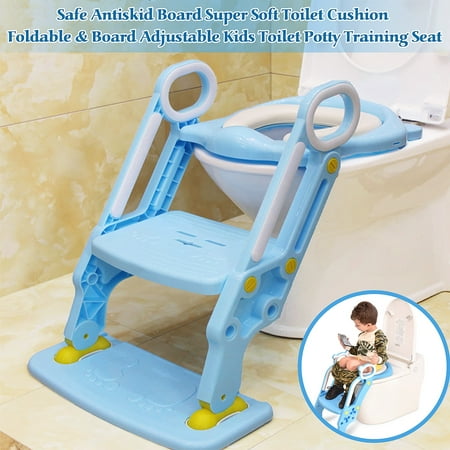 Potty Step Stools Non-Slip Kids Toilet Potty Soft Padded Seat Step Up Training Stool Chair Toddler Ladder Antiskid Board,Foldable &