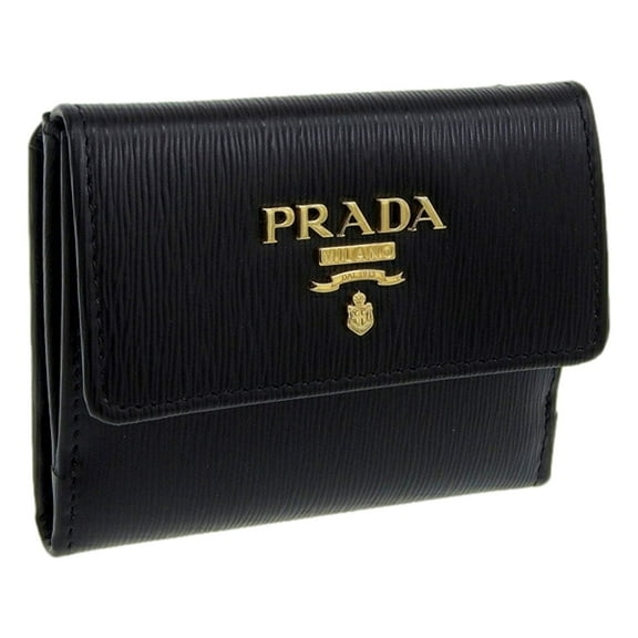 Prada Vitello Move Nero Black Trifold ID Holder Snap Wallet