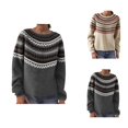 thumbnail image 1 of Pulls pour Femmes 2025 Manches Longues Fair Isle Col Rond Chandail Automne Hiver Tendance, 1 of 8