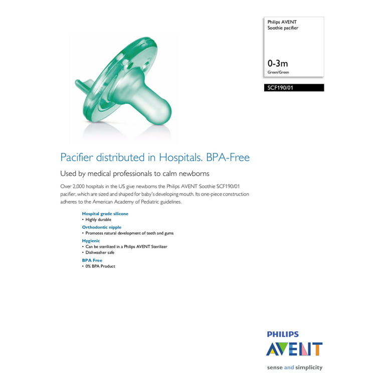 Philips Avent Soothie Pacifier, Green, 0-3 Months, 4 Pack 