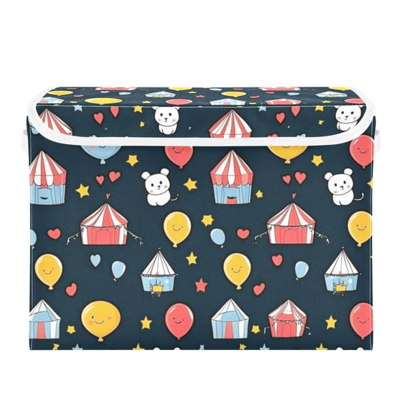 Cute Circus Pattern Large Storage Bins with Linen Collapsible Lid Storage Box 16.7 x 12.6 x 11.8in