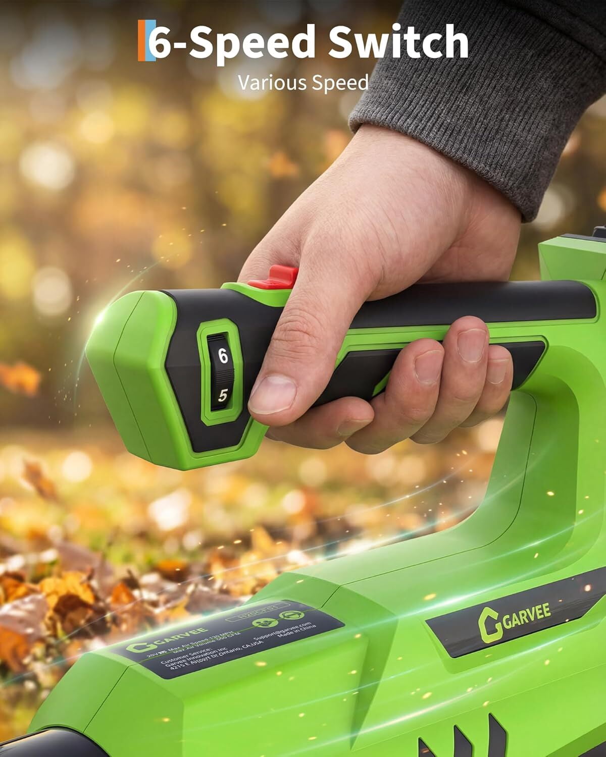 Garvee Battery Power Leaf Blower 550 CFM/130 MPH, 20V Portable Hand Blower with 6-Variable Speed for Lawn, Driveway, Sidewalk, Green & Black