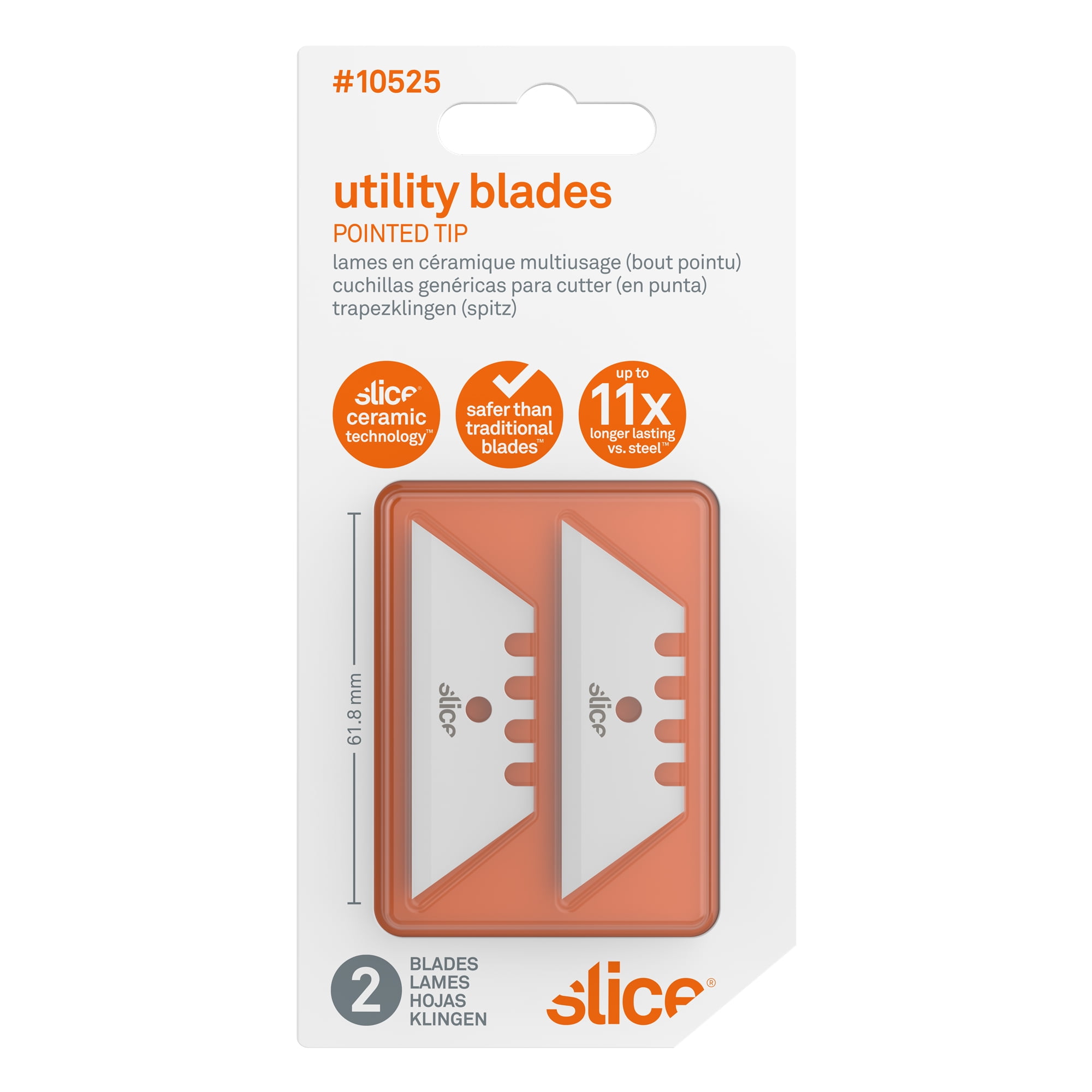 Slice 10525 Replacement Utility Blades - Pointed Tip - Finger-Friendly, Micro Ceramic Safety Blade | Never Rusts - Pack of 2