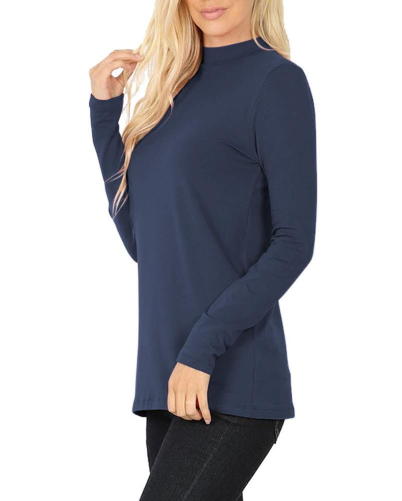 Womens Long Sleeve Cotton Mock Neck 