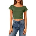 thumbnail image 4 of Open Back Crop Tops Women Short Sleeve Crew Neck T-Shirts Summer Casual Tee Going Out Blouses Plain Tshirts (M, Army Green), 4 of 8