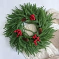 thumbnail image 4 of Artificial Cedar Christmas Wreath for Front Door 18 Inch Cedar Pine Wreath With Pine Cones and Berries for Wall Window Porch Farmhouse Indoor Outdoor Xmas Holiday Home Decorations, 4 of 9