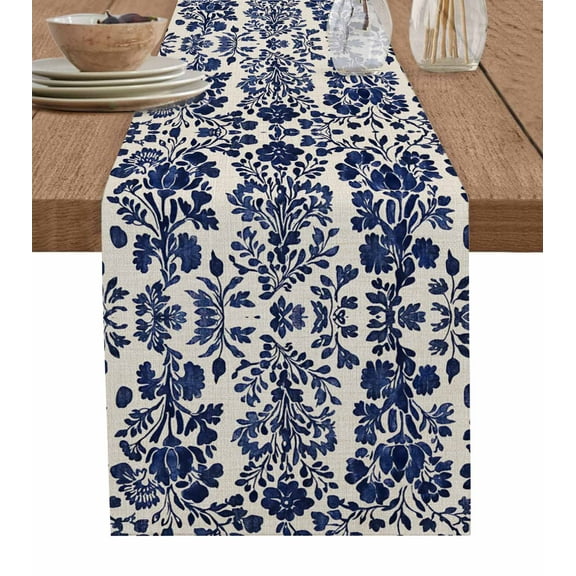 Table Runner Retro Flower Pattern Table Decoration for Kitchen Dinning Linen Background Table Decoration for Indoor Outdoor Party Wedding Decor 13x90 Inch