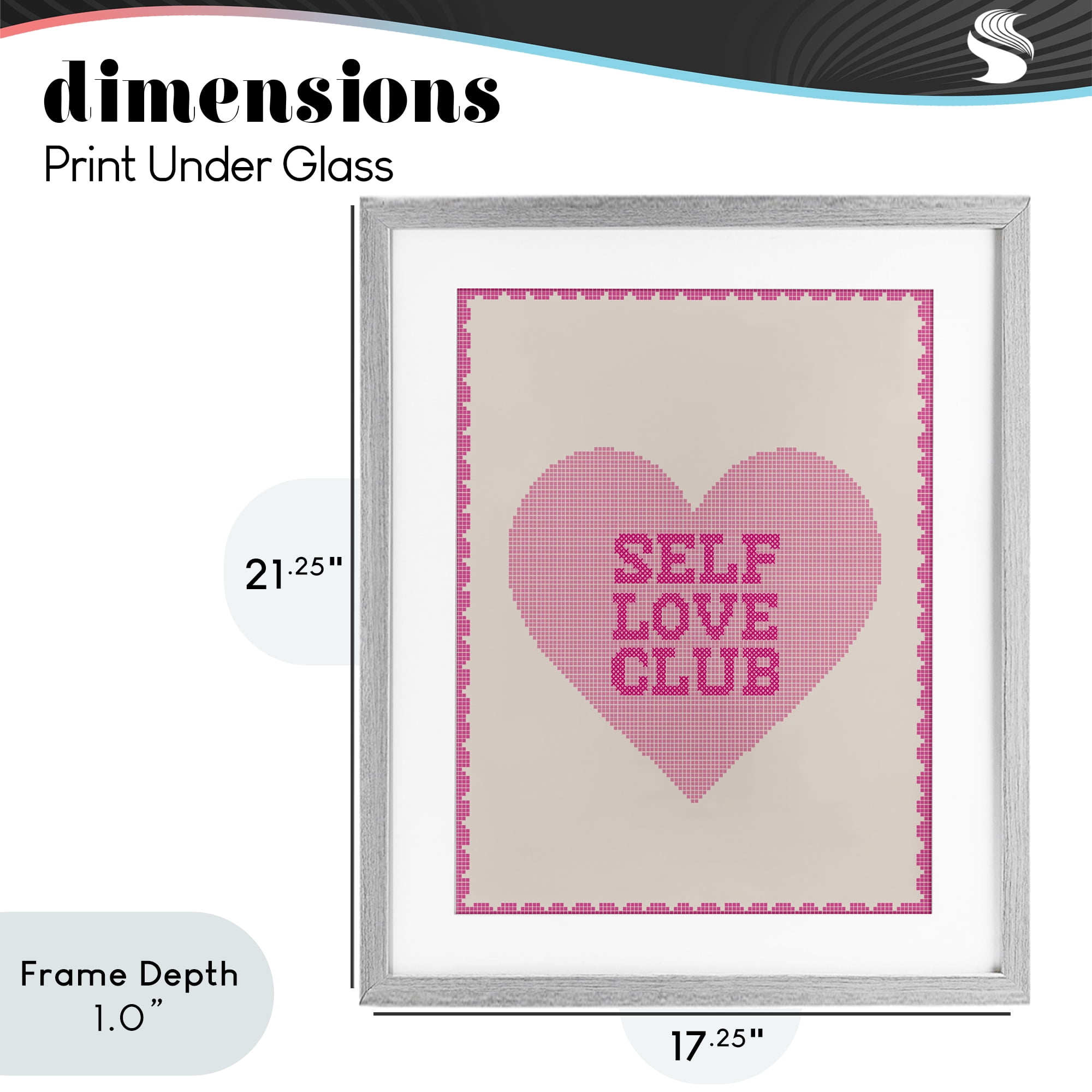 Stupell Industries Self Love Club Pixel Heart Gray Framed Print Under Glass, design by Lil' Rue