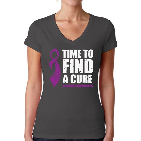 Awkward Styles Time to Find a Cure V Neck T-Shirt Endalz Shirts Alzheimers Clothes for Women Endalz T-Shirt Alzheimer Tshirt for Ladies Endalz Gifts Alzheimer Shirts Alzheimer Clothing Collection