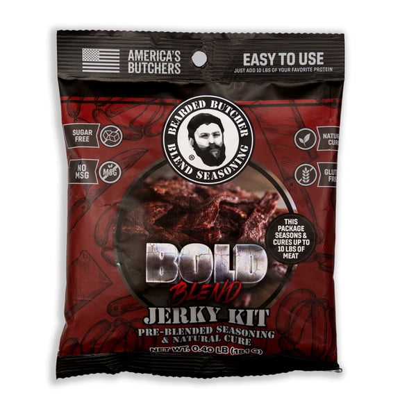 Bearded Butchers Bold Jerky Seasoning DIY Kit, Seasons 10 lbs of Meat, Includes Jerky Seasoning and Curing Salt