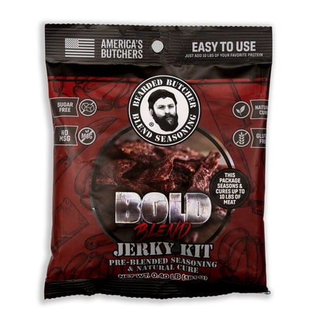 Bearded Butchers Bold Jerky Seasoning DIY Kit, Seasons 10 lbs of Meat, Includes Jerky Seasoning and Curing Salt