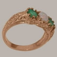 thumbnail image 3 of LBG British Made 18k Rose Gold Natural Opal & Emerald Womens Promise Ring - 33 size options - Size 10.75, 3 of 7