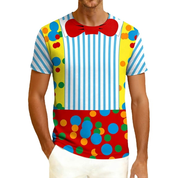 IWRICH Men's Clown T-Shirts Graphic Short Sleeve Carnival Circus Tops Crew Neck Holiday Funny Tees Blue XL
