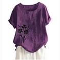 thumbnail image 2 of ALLLIST Floral Womens Tops Casual Short Sleeve Crew Neck Purple Embroidery Blouses Casual Button T Shirts for Women, 2 of 3