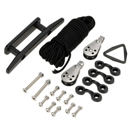Kayak Canoe Anchor Trolley Kit System Pulley Cleat Pad eyes with 30ft Rope Kayak