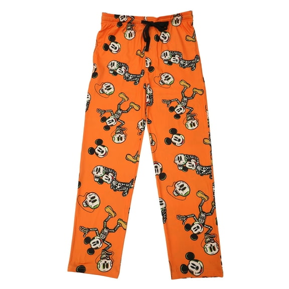 Disney Mickey Mouse Skeleton Mickey Adult Orange Sleep Pajama Pants-Small