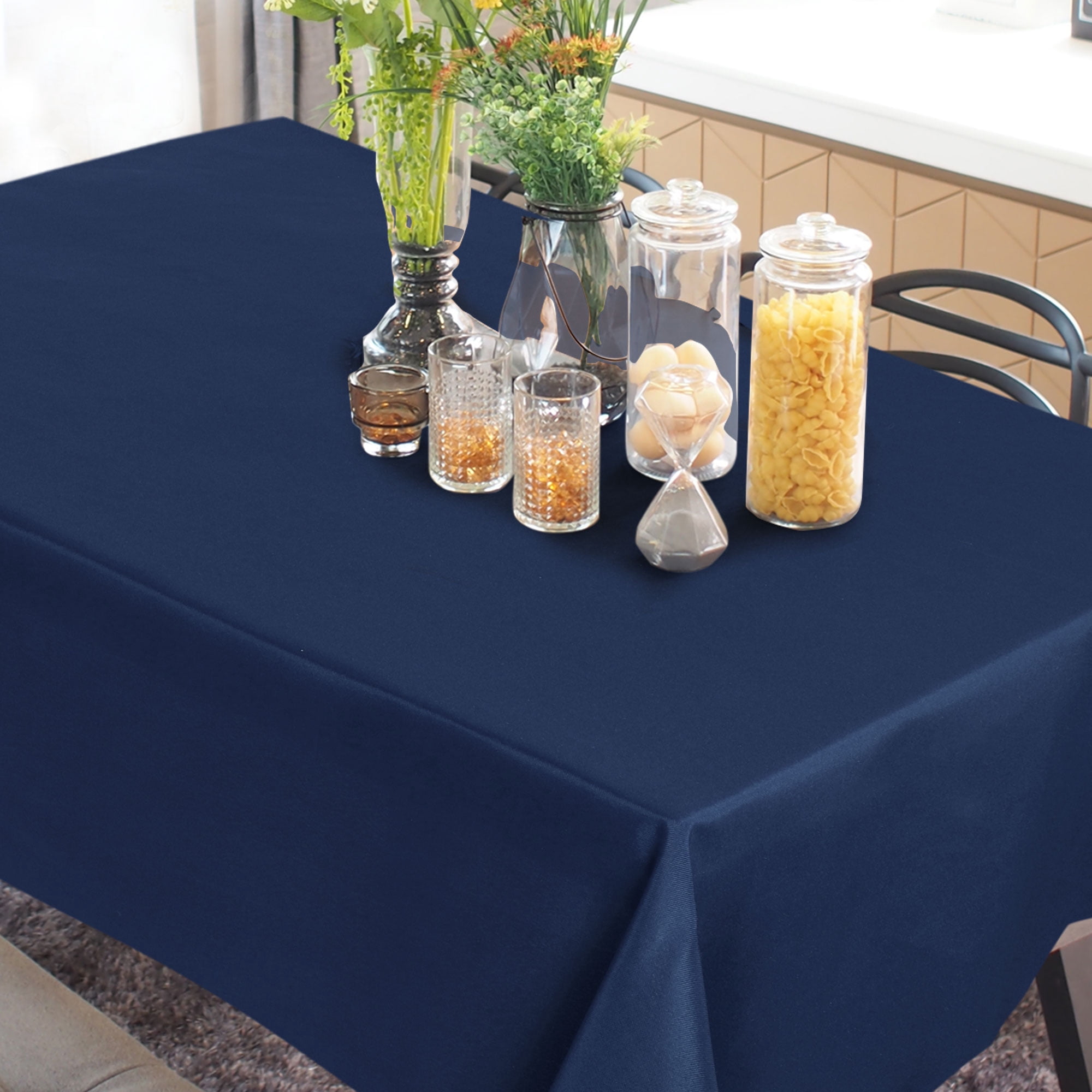 Unique Bargains Rectangle Tablecloth Washable Polyester Table Protector Navy Blue 83" x 59"