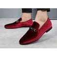 thumbnail image 5 of Santimon Mens Velvet Penny Loafers Slip-on Metal Buckle Casual Shoes Leather Dress Shoes Red 6 US, 5 of 8