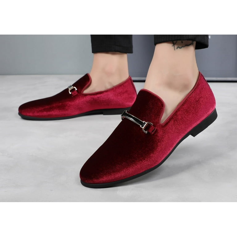 Santimon Mens Velvet Penny Loafers Slip-on Metal Buckle Casual