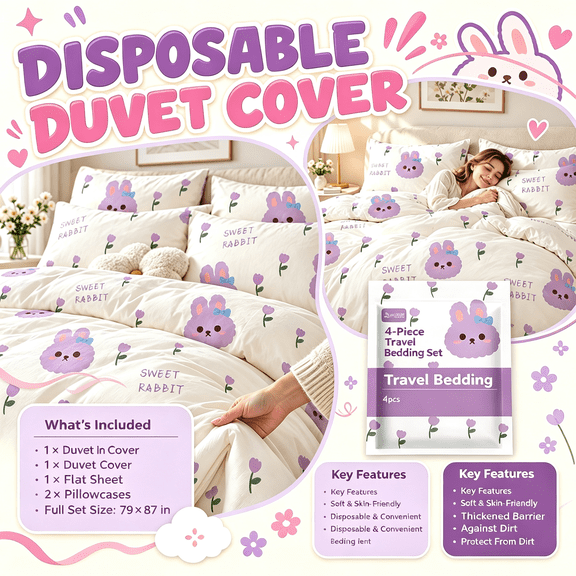 King Size Disposable Bed Sheets For Travel, Disposable Sheet Set, Disposable Sheets For Travel, Portable Travel Sheets Disposable Bedding 4 Piece Set