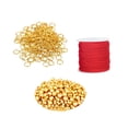 thumbnail image 3 of Milageto Gold Spacer Beads 6mm Brass Smooth Round Beads Jump Rings for DIY Craft Necklace Beads Rings Rope Set, 3 of 8