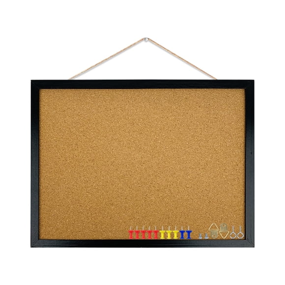 Tablón de anuncios de corcho GDMINLO negro de 45 cm x 34 cm con marco de roble