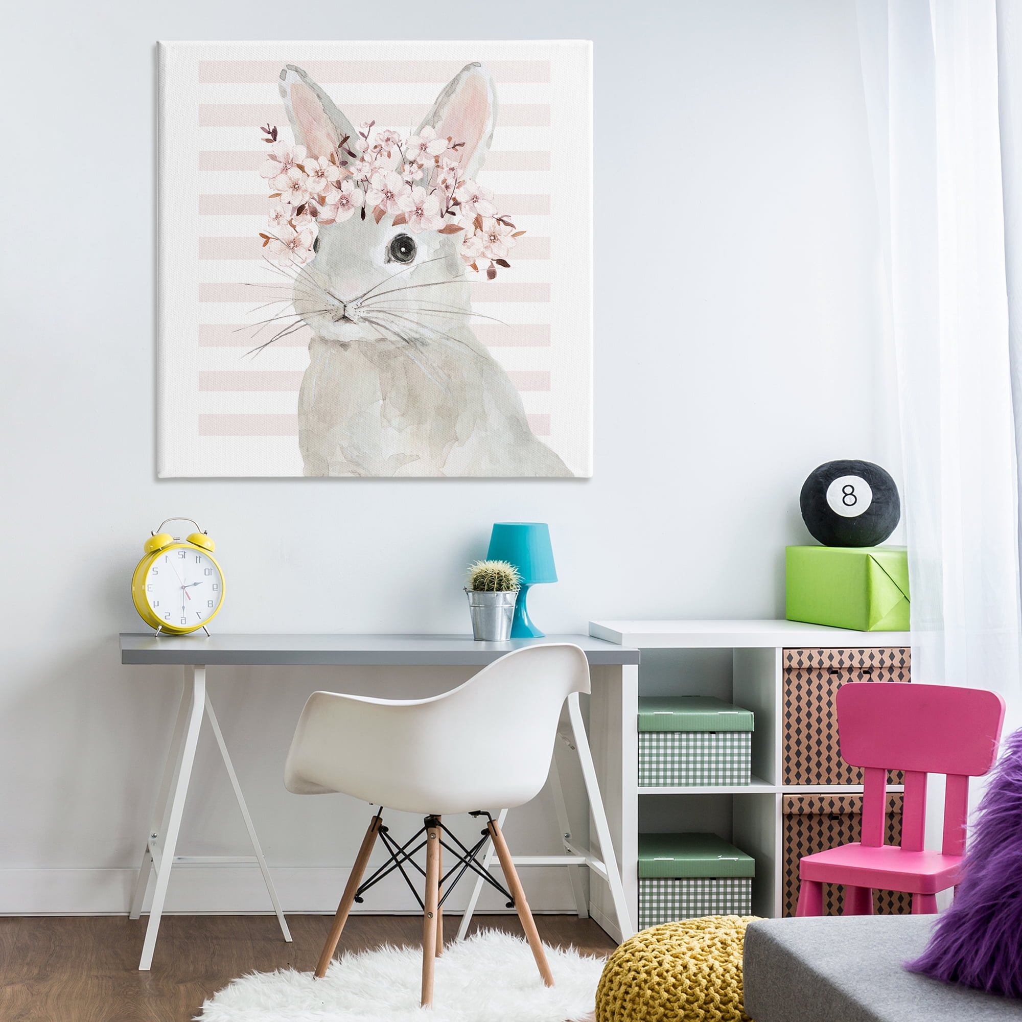 Stupell Industries Cherry Blossom Bunny Animals Painting Wrapped Canvas Art Print Wall Art, 36 x 36