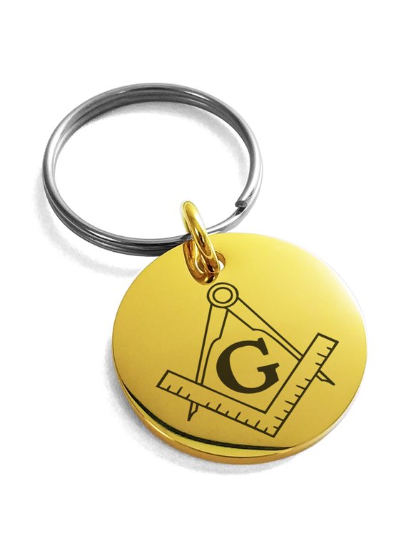 Stainless Steel Freemasons Masonic Compass Engraved Small Medallion Circle Charm Keychain Keyring