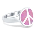 thumbnail image 2 of Peace Sign Ring Inlay Round Lab Created Pink Opal 925 Sterling Silver Size 11, 2 of 6
