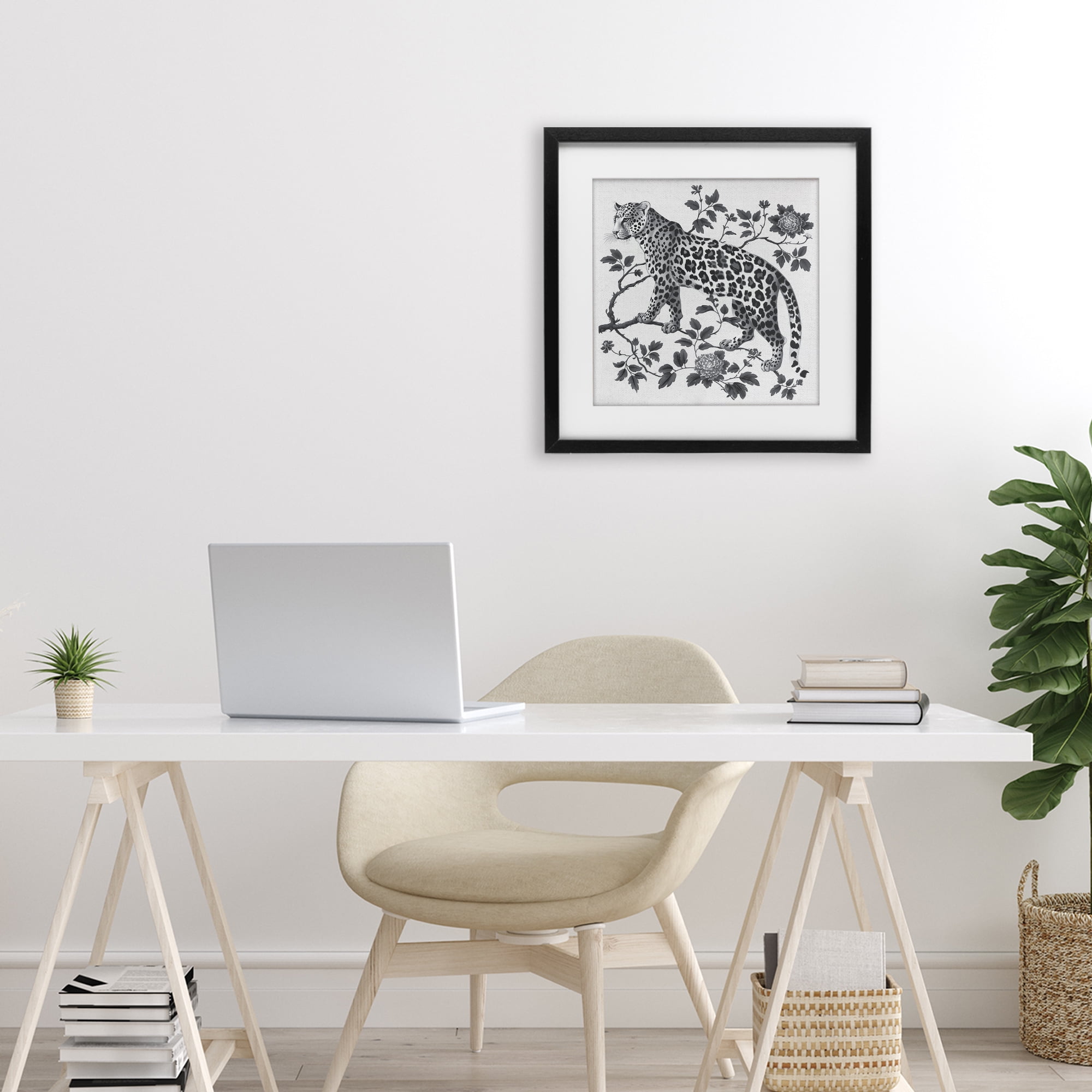 Monochrome Detail Leopard Black Framed Print Under Glass, design by Lettered and Lined