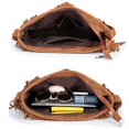 thumbnail image 3 of Leather shoulder bag with fringes and adjustable knitted strap, soft ethnic velvet leather shoulder bag, solid color shoulder bag with fringes, 3 of 5