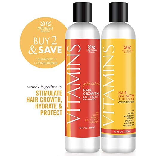 Nourish Beaute Premium Vitamins Hair Growth Support Shampoo and Conditioner Set