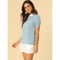 thumbnail image 4 of DARING DIVA Peter Pan Collar Contrast Puff Blouse Top XS Blue, 4 of 6